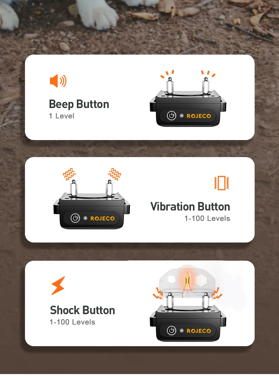 ROJECO 1000 m elektrisches Hundetrainingshalsband, ferngesteuertes Trainingshalsband für Haustiere, wiederaufladbar, für Hunde, Bellenkontrolle, Stoppschock-Halsband – Detail 8