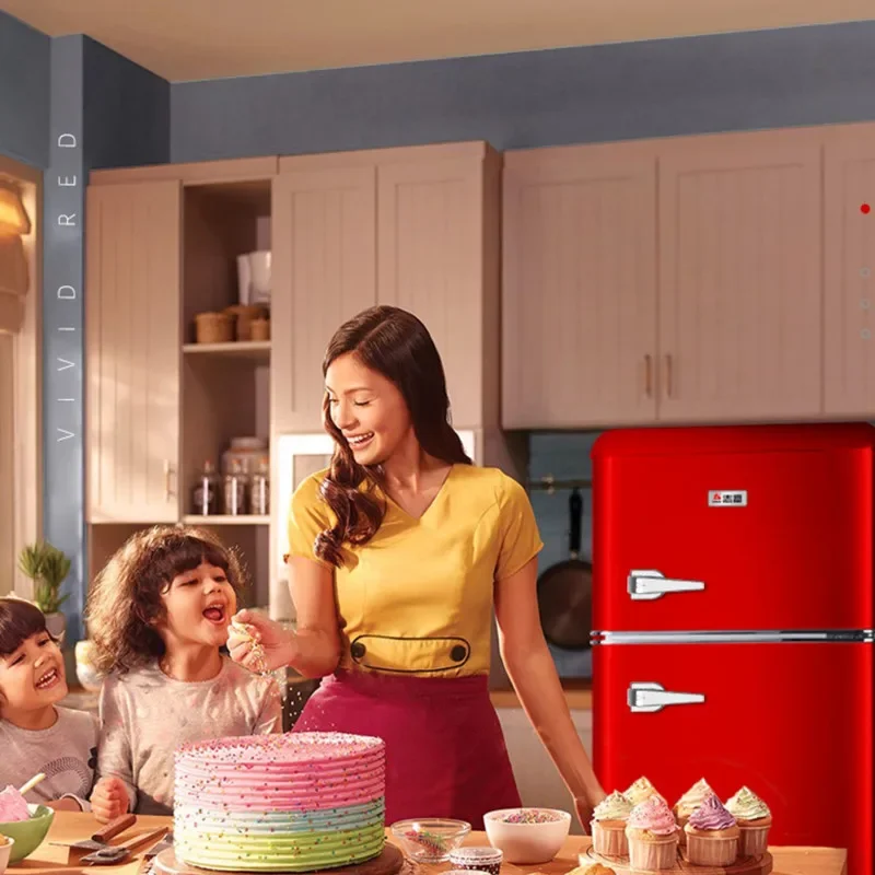 220V 118L Retro Refrigerator Small Household Double Door Refrigerator Fridge Small small fridge for room