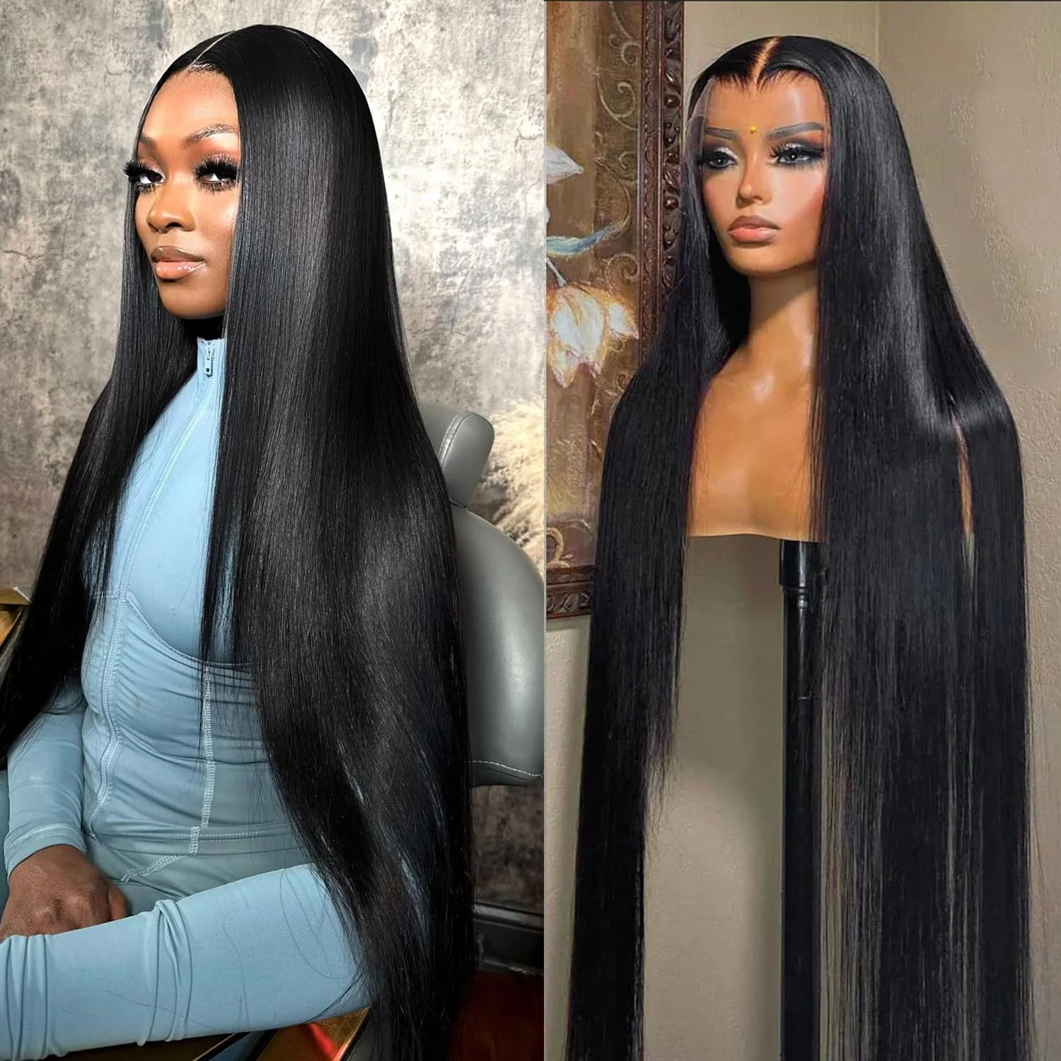 46Inch 13x4/13x6 HD Bone Straight Hair Lace Frontal Human Hair Wigs For Women Pre Plucked 220 Density Remy Hair