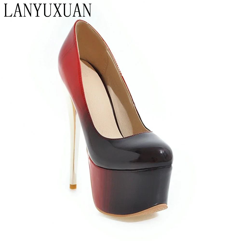 

2017 New Big Size Sale 30-48 New Fashion Sexy Round Toe Women Super waterproof table High Heels Ladies Wedding Party Shoes Y-19