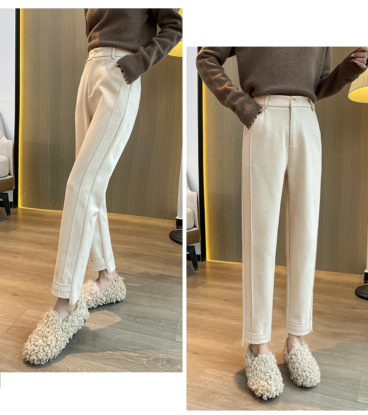 Wollhose für Damen, Harems-Bleistifthose, 2026, Herbst und Winter, hohe Taille, lässige Pantalones, beige, schwarze Damen, knöchellange Hose – Detail 11
