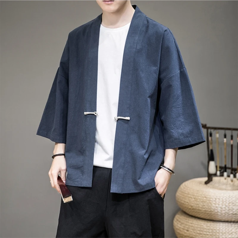 

M-5XL Chinese Style Cardigan Haori Kimono Harajuku Japanese Men Samurai Costume Yukata Asian Streetwear Cosplay Top Shirts