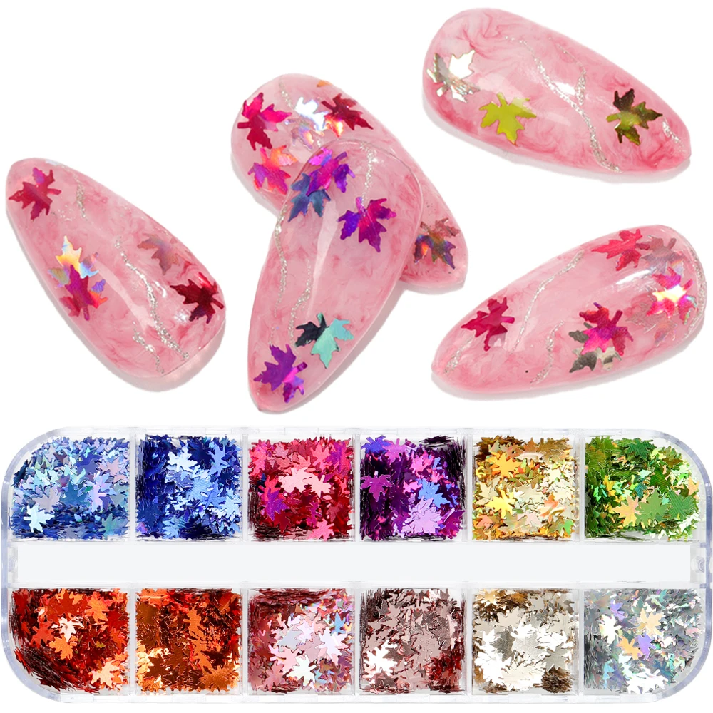 12 Colors Acrylic Nail Art Glitter Sequins Decals Set Fake Nails Tips Decoration Beauty Manicure Tools Mouse