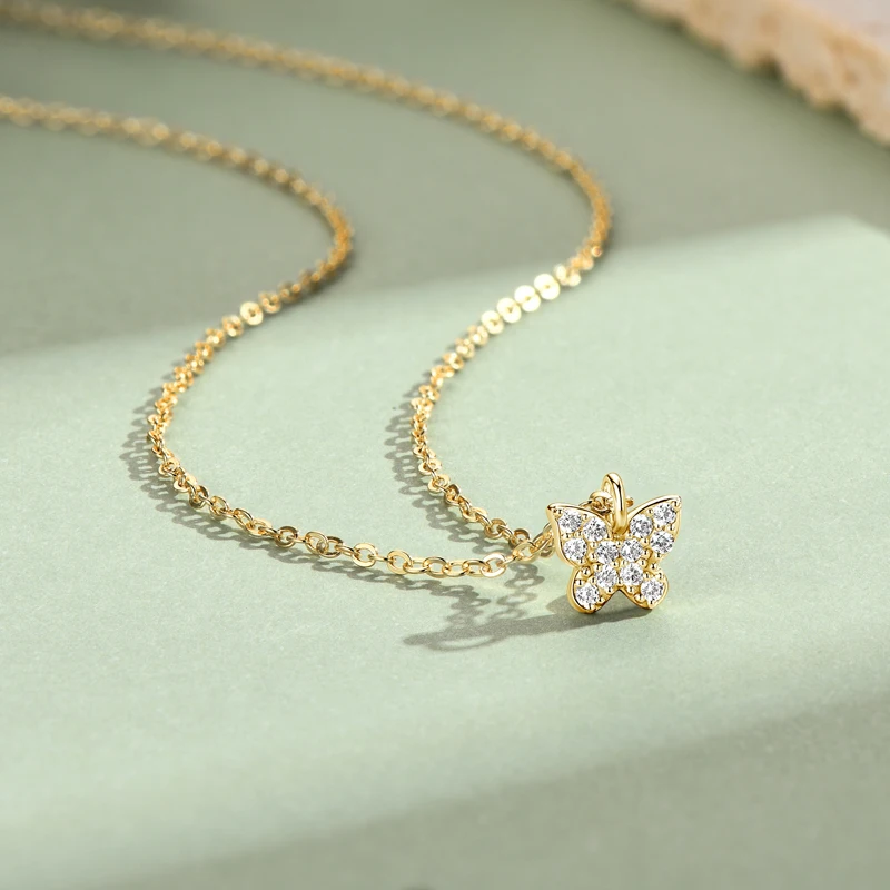 IOGOU Delicate Butterfly Necklace Real Sterling Silver 925 1.4MM D Color Moissanite Pendant Woman's Charm Jewelry Birthday Gift 3