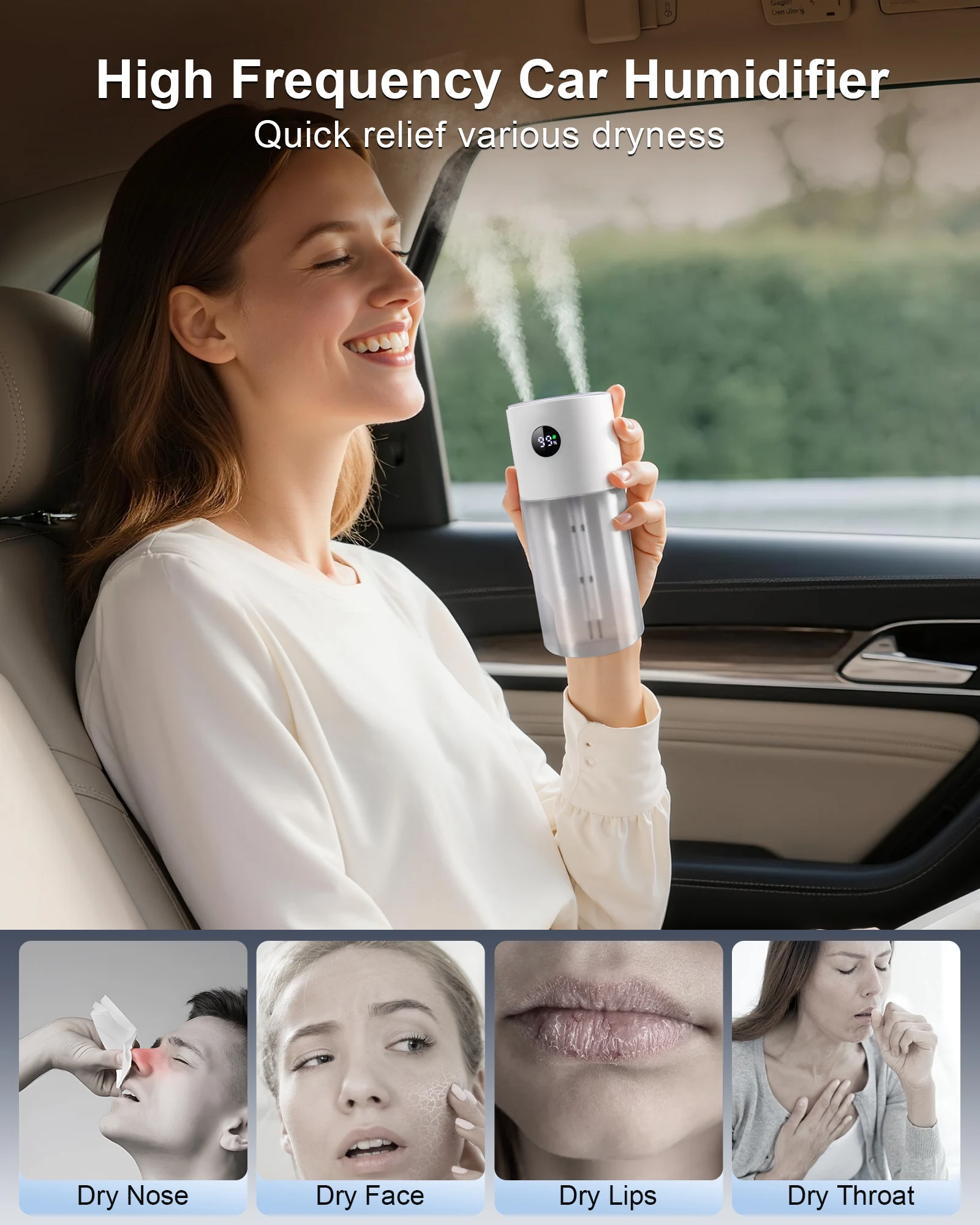 이어리 500ml USB 미니 차량용 가습기 아로마테라피 공기청정기 에센셜 오일용 3000mAh 휴대용 자동차 가정 침실 사무실용