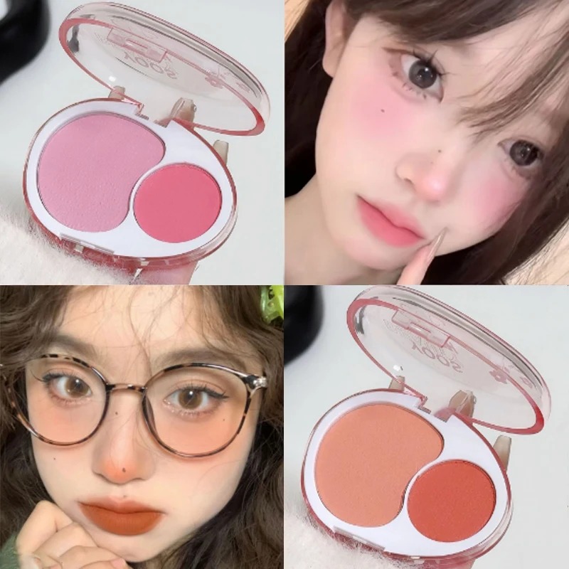 Powder Blusher Blush Powder Blush Plate Facial Blusher Two-tone Blush Powder Palette Natural Matte Brighten Skin Blusher Milk Peach Pink Purple Apricot Rubor Rouge Korean Dupes Makeup