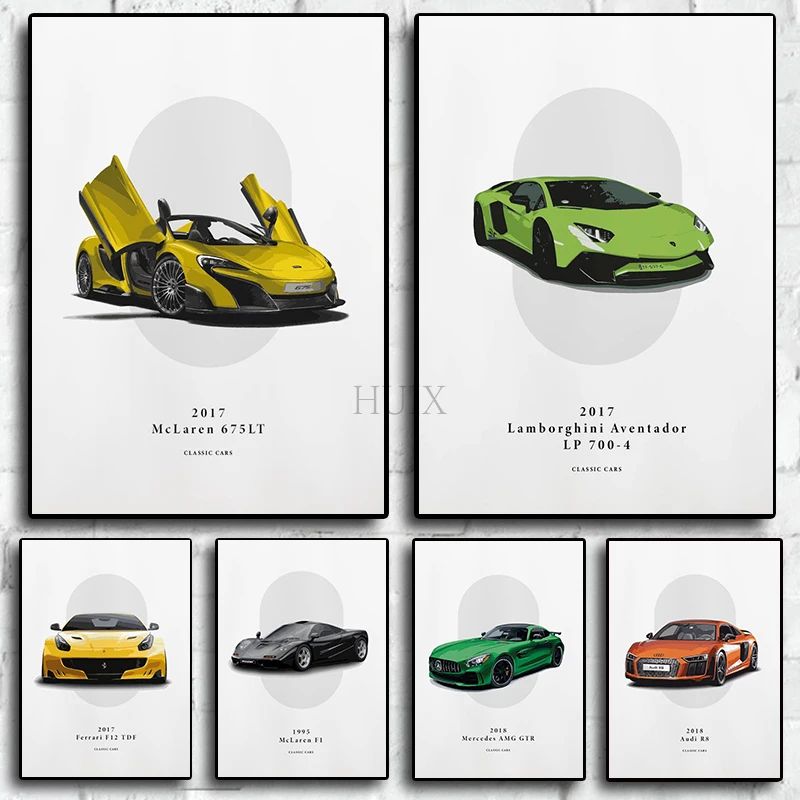 

New Cars World Famous Cars Racing Quality Images Print Poster Wall Art Canvas Painting Living Room Home Bedroom Decorative Mural