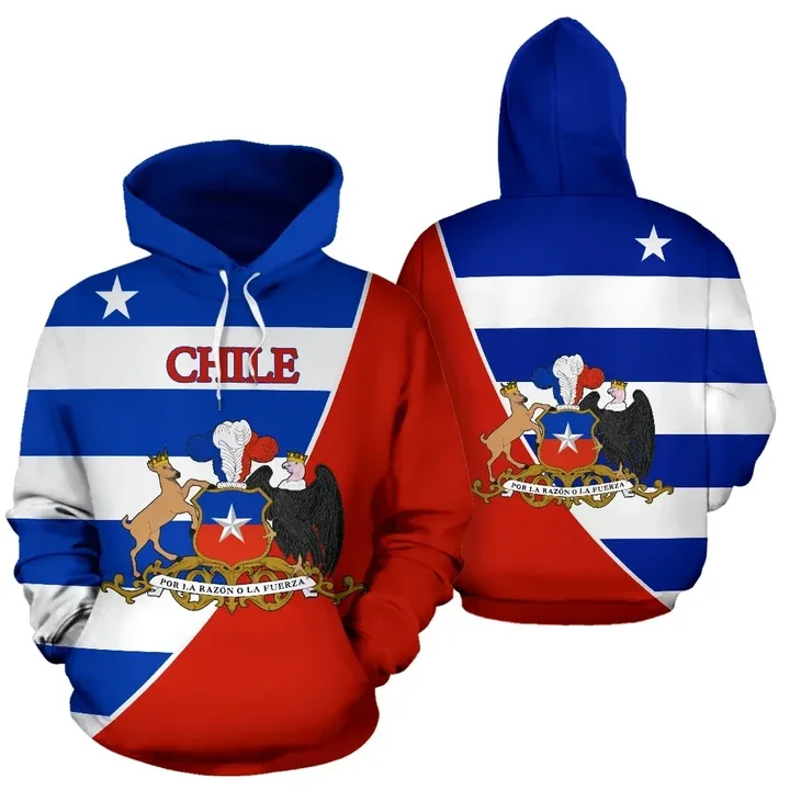 thumbnail image 1 of Sudadera con capucha con estampado 3D del mapa del emblema nacional de Chile para hombre, sudadera con la bandera chilena y flores, jerséis CONDOR, sudadera con capucha para mujer y niño, 1 of 5