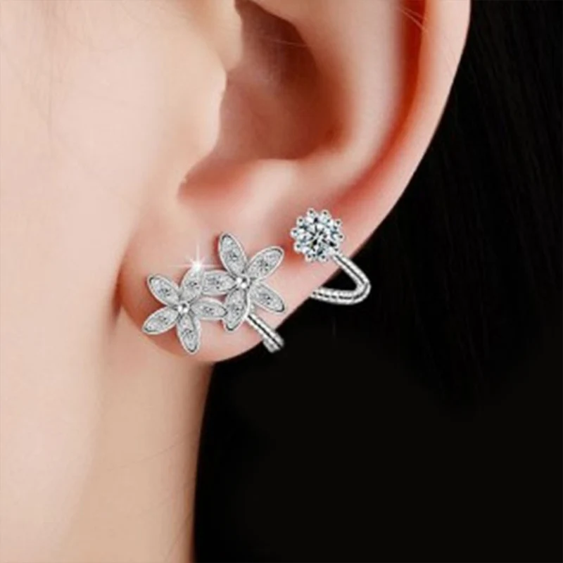 Huitan Delicate Flowers Clip Earrings Ear Cuff Non-piercing Fashion Versatile Women Accessories Unique Gift CZ Jewelry |
