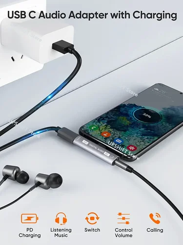 USB C ~ 3.5mm 헤드폰 및 충전기 어댑터, 2 인 1 c형 잭 오디오, PD 고속 충전 DAC 디코딩 칩 HIFI 사운드 T 모양 2
