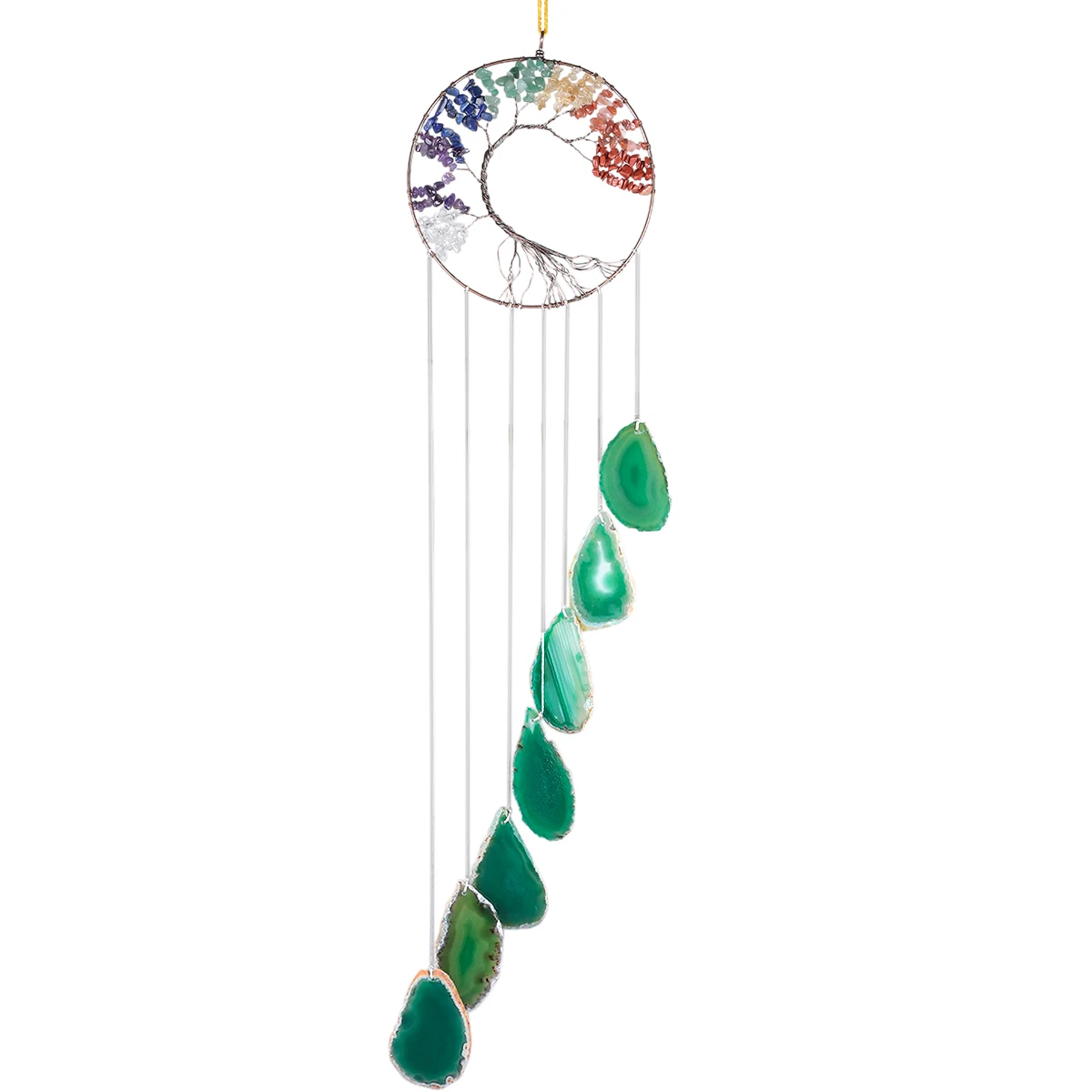 7 Chakra Crystal Tree Of Life Agate Slices Wind Chimes Reiki Healing Wall Hanging Ornaments For Window Home Decoration