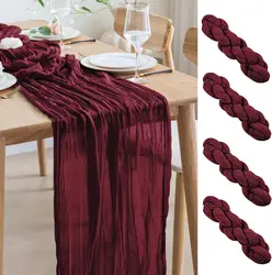 Elegant Burgundy Cheesecloth Table Runner Set - Pack of 4 for Weddings, Holidays, and Events Decor (Burgundy)