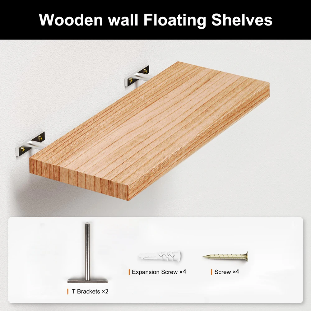 מדף קיר עץ צף בקיר 16 אינץ 'מונטאז' מדף מטבח סלון חדר שינה מדף ספרים מסגרת קישוט