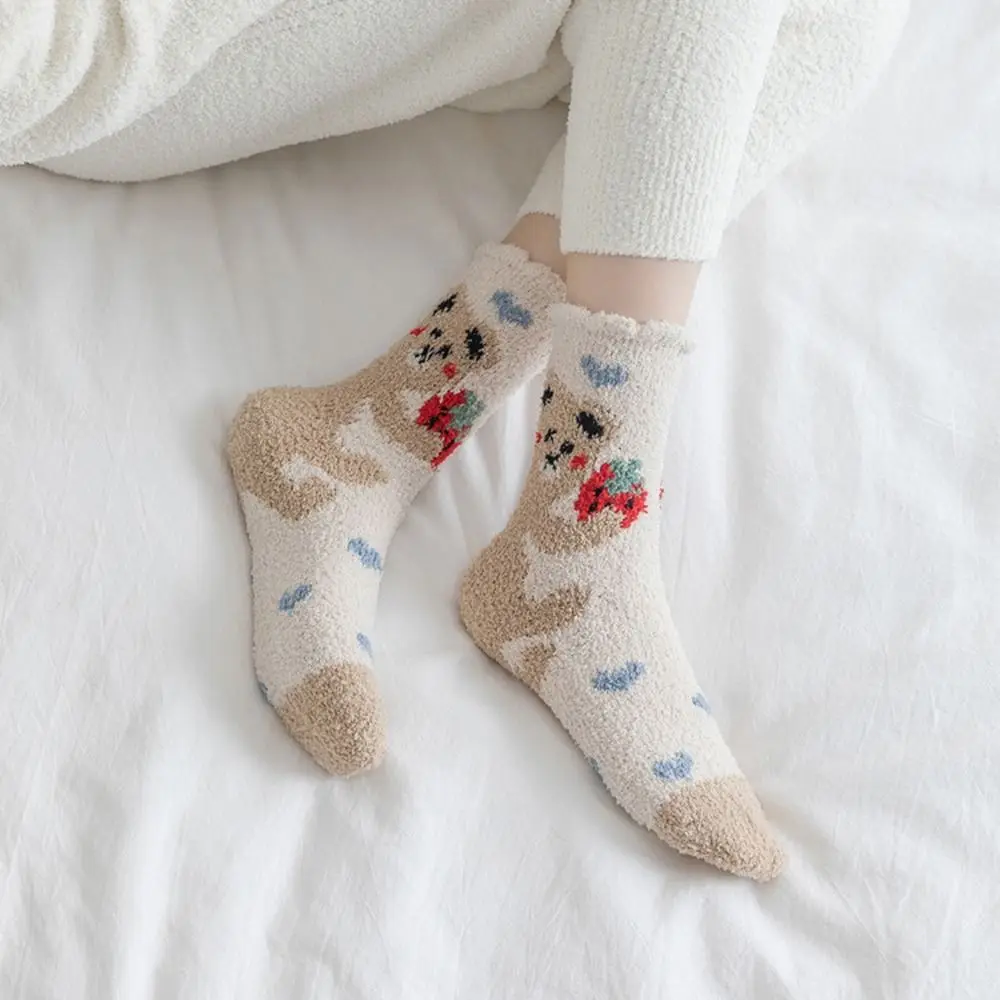 

Warm Panda For Girl Plush Rabbit Sleeping Socks Cartoon Middle Tube Socks Animal Socks Coral Velvet Socks Female Hosiery