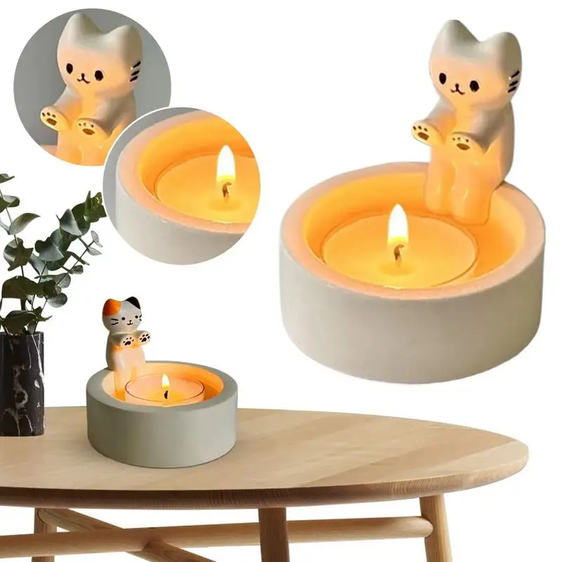

2 Styles Kitten Candlestick Holder Adorable Warming Its Paws Candle Holder Cute Grilled Cat Aromatherapy Desktop Ornaments