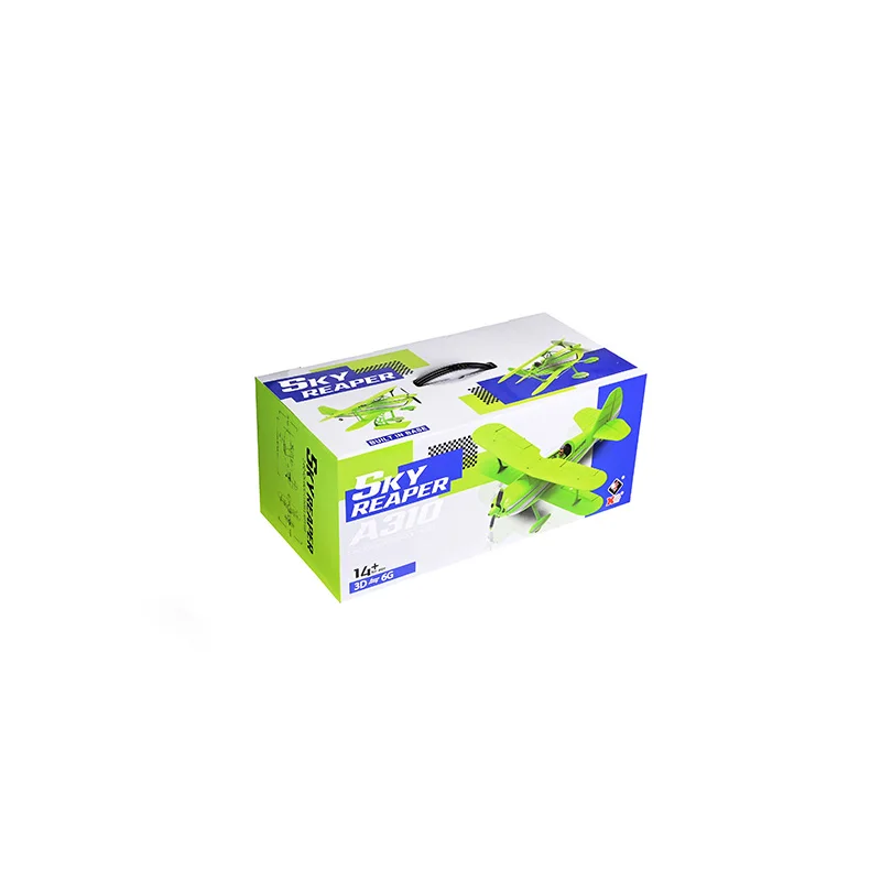 Avion RC A310 Biplan EPP en vol, moteur brushless actionné, ciel bleu
