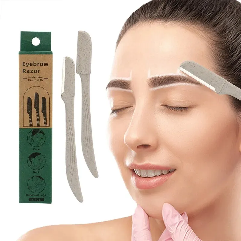 Razor Blade 6pcs Wheat Straw Environmentally Biodegradable Eyebrow Razor Stainless Steel Macro Eyebrow Trimmer