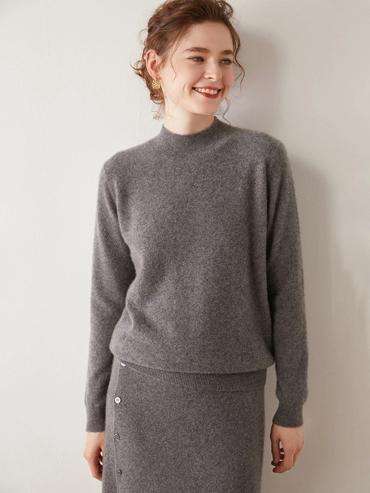 Podzim zima ženy šatstvo aliselect nový móda 100% čistý kašmírové svetr nepravý krk dlouhé rukáv pulovry pletené zboží topy