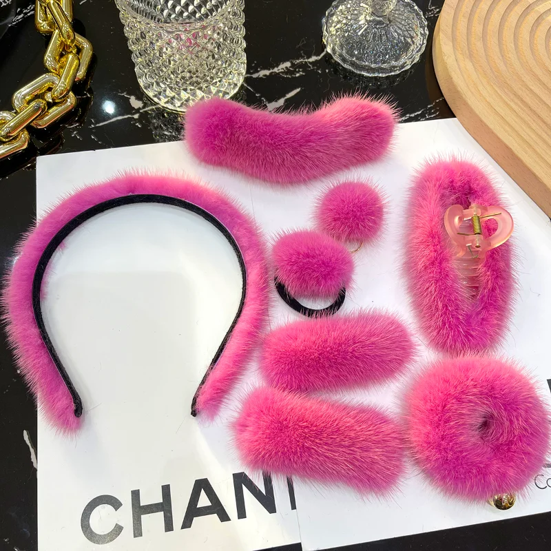 Rose Real Mink Fur Hair Claws Hair Clips Headwear Shark Clip Hairpins Crab for Women Girls Korean Hair Accessories Headbands girls winter warm mink fleece soft half finger gloves luxury solid white plush knitted fingerless glove wrist mittens writting