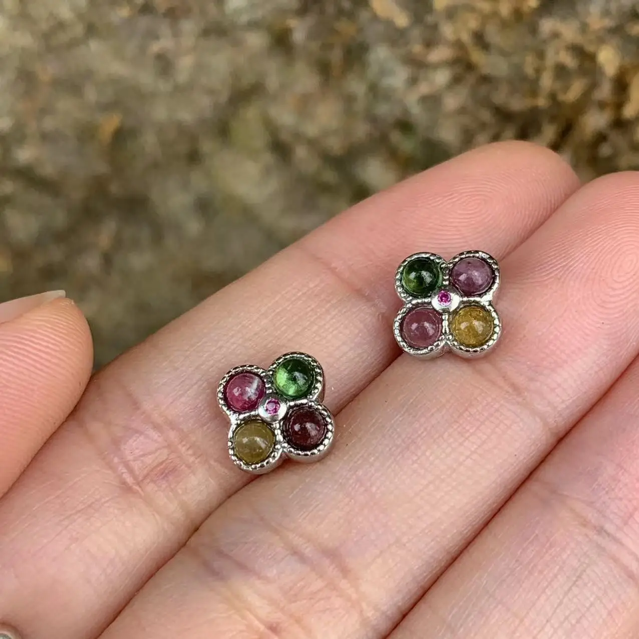 Natural tourmaline Stud Earrings For Women Real 925 Sterling Silver Vintage Femme Gift Prevent Allergy Fine Jewelry