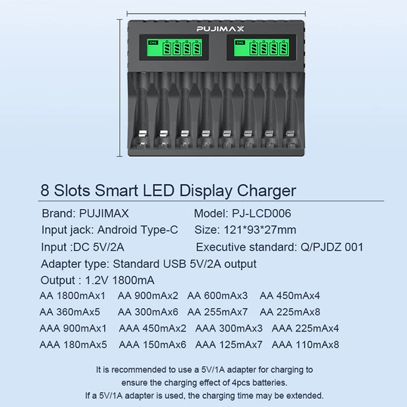 PUJIMAX LED Display Smart Intelligent Battery Charger Independent 8 Slot  For AA/AAA Ni-MH Ni-Cd Rechargeable Battery Accessories - AliExpress