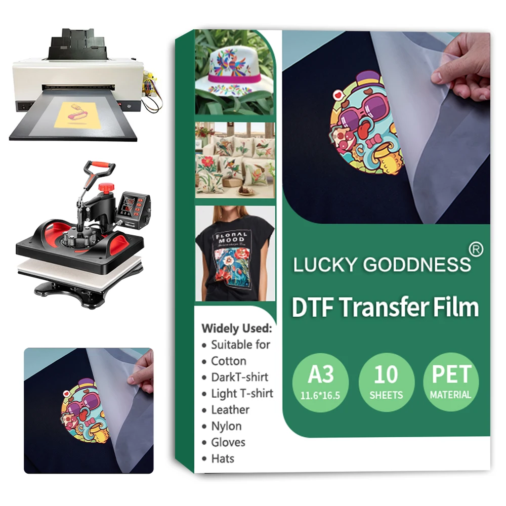 Lucky Goddness A3 10 Pcs Pet Dtf Film Per Stampante Dtf Direct To Film Printer Pet Film Per Macchina Da Stampa Dtf Vinile Per Cricut
