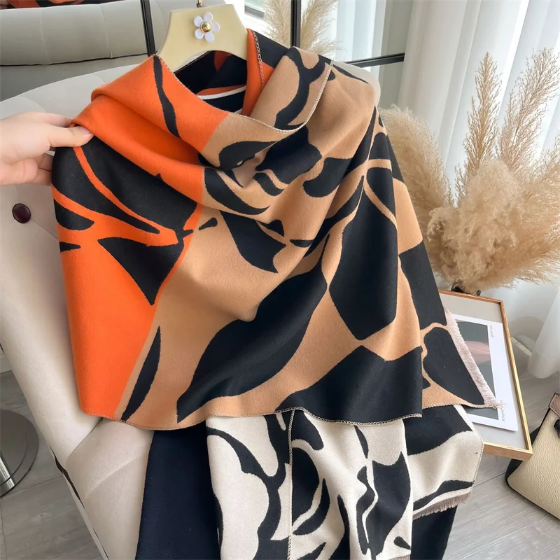 Luxury Cashmere Winter Poncho with Horse Print Shawl Wraps
