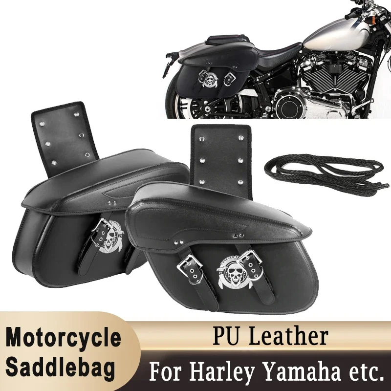 Motorcycle Saddlebags Skull Pattern 40L Large Capacity Waterproof Synthetic Leather Universal Rear Side Bags Luggage Storage