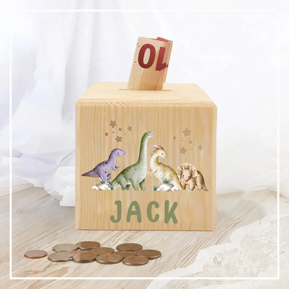 Personalisierte Spardose mit Tiermotiv und Namen, Spardose aus Holz, ideal als Geschenk zum Kindergeburtstag, zur Taufe oder Babyparty_voghion.com