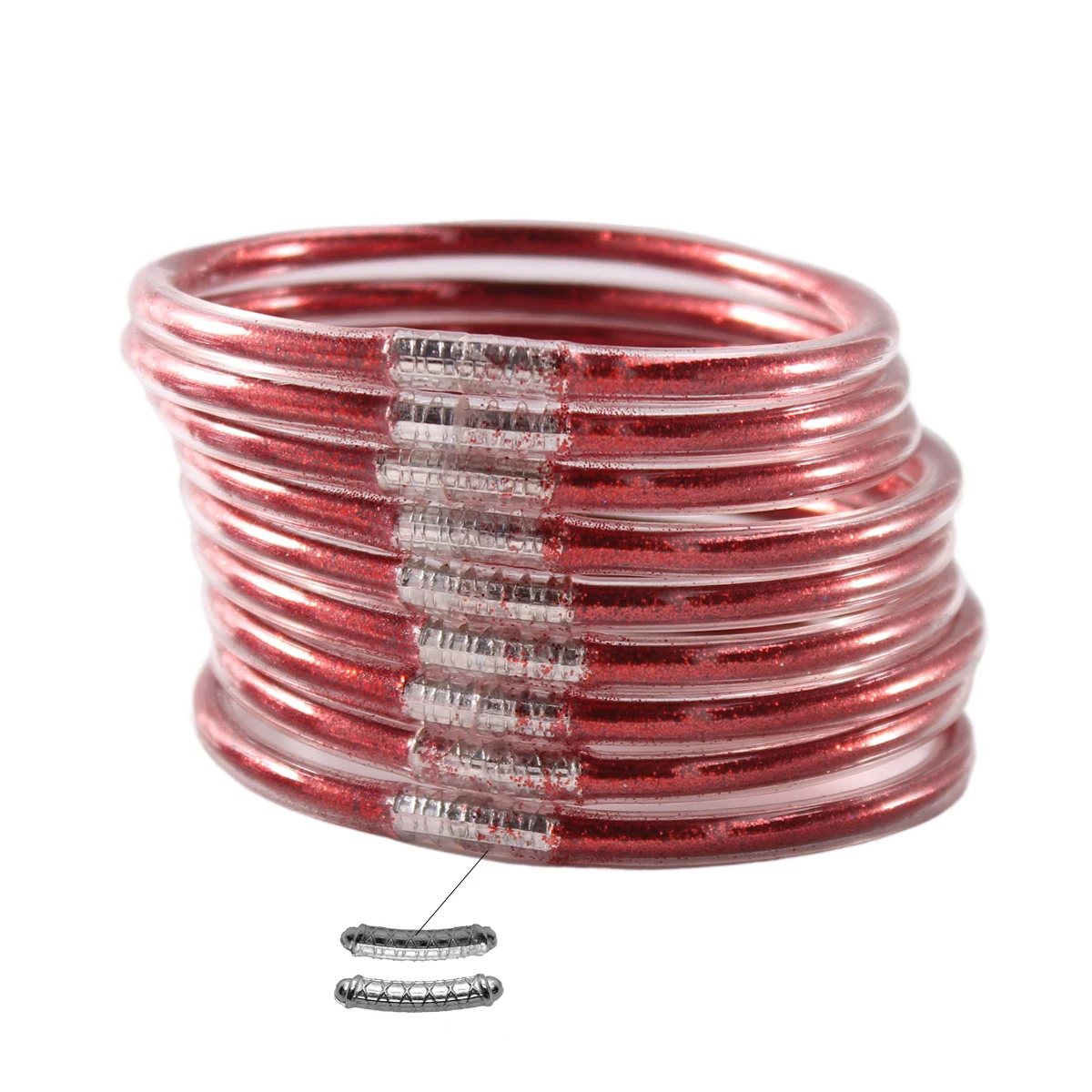 Set Di 4 Braccialetti In Gelatina Glitterata Per Donne - Bracciali Elastici Impilabili Con Fiocco - Gioielli Colorati E Fashion - 5
