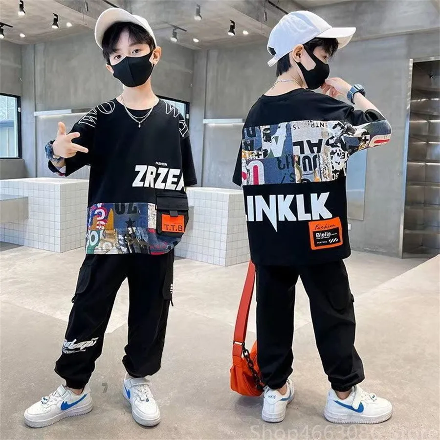 

New Spring Summer Kids Clothes Suit Baby Boys T-shirt+ Shorts 2pcs/Set Kids Teenage Top Sport Children's Day Gift Formal 8 10 12