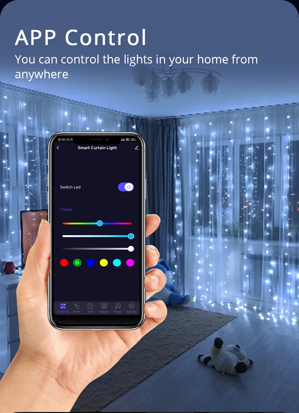 WiFi RGB Fairy Dream Color Light Strip 2M*2M DIY Curtain Light 400 Leds for Chri