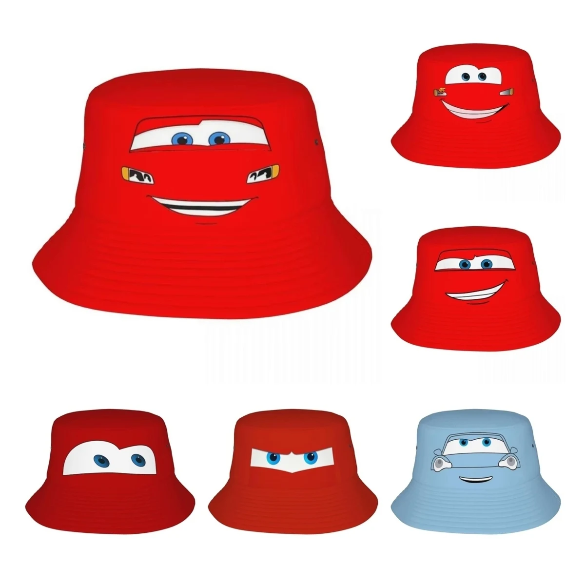 Sun Fisherman Bucket Hats Outdoor Bucket Hats Happy Lightning Mcqueen Cars Bob Hats Men Women Cotton Reversible sun hats,sun hat,fisherman hat,bucket hats,sunscreen hats