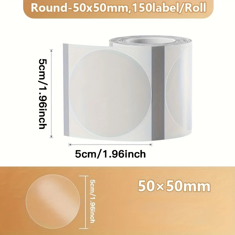 High-Adhesion 50x50mm Round Transparent Labels