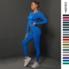 2Pcs Women Sets Energy Seamless Gym Suits Bubble Butt Sports Pants+Long Sleeve Shirts Push Up Running Sets Tracksuits Tights Set 1