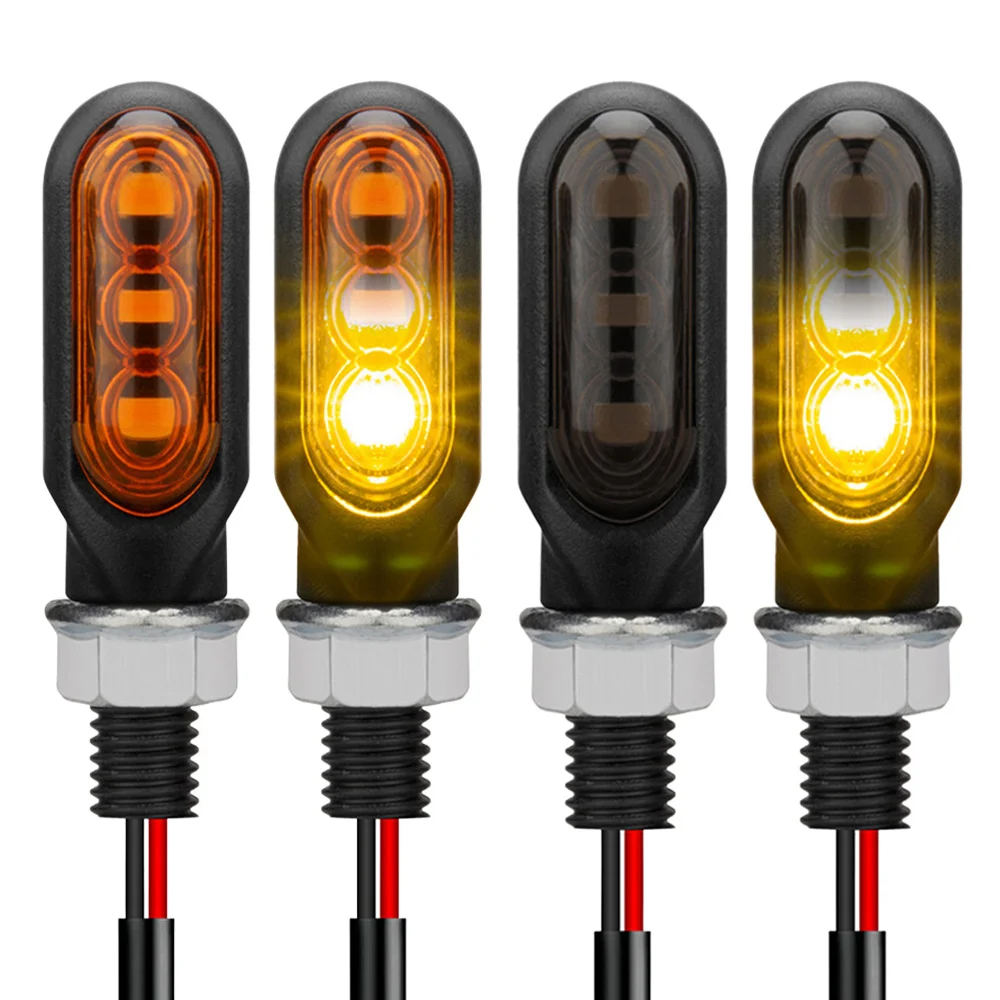 Motorcycle LED Turn Signal Lights 2pc 8mm Amber Flashing 12V Moto Indicator Lamp