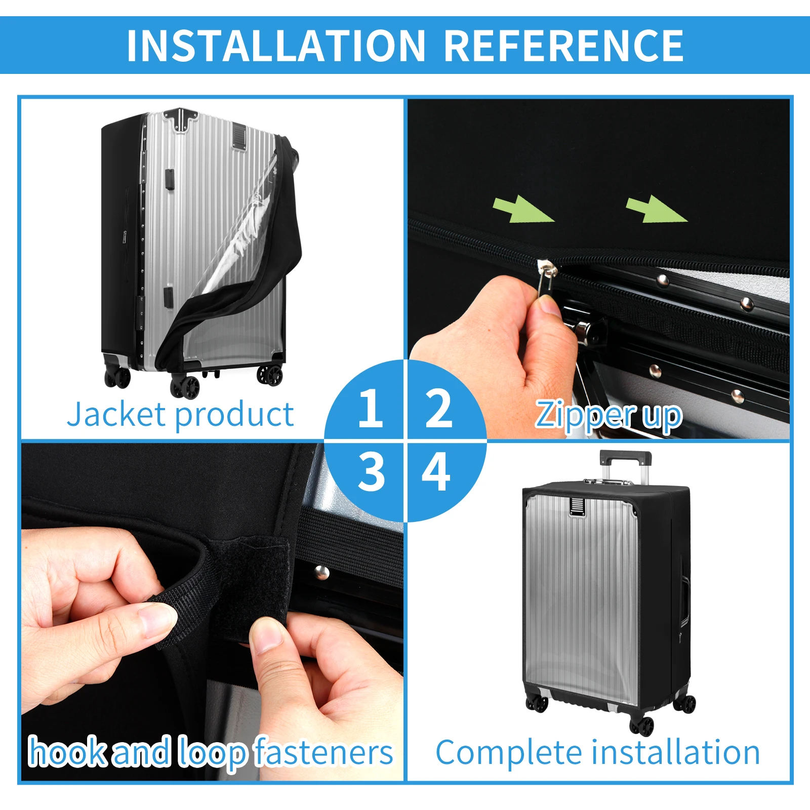 Transparent PVC protective cover, dustproof and waterproof suitcase, wear-resistant suitcase cover, zipper style luggage cover 3