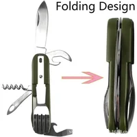 7 in 1 Multifunctional Outdoor Tableware Survival Tools Stainless Steel Foldable Fork Spoon Knife Picnic Camping Dinnerware 3