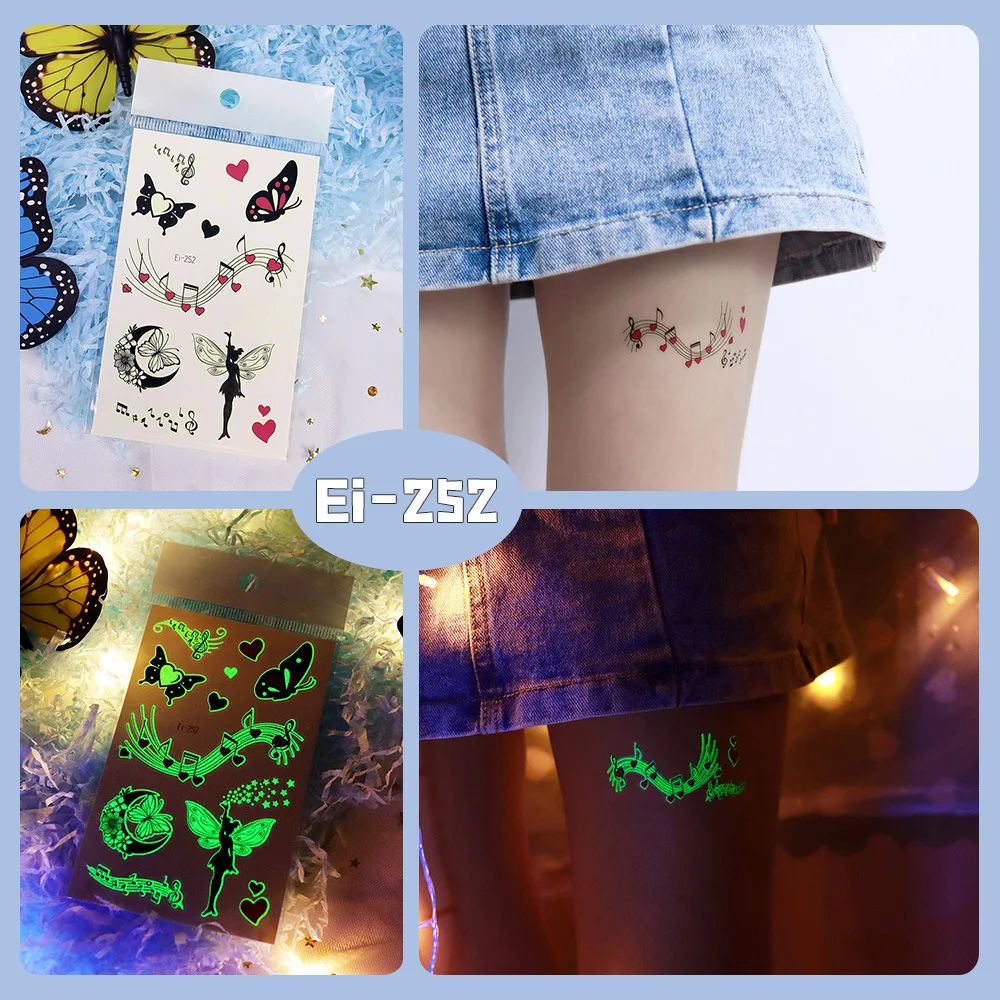 Cute Glow The Dark Stickers Waterproof Temporary Tattoo Butterfly Tattoo for Baby Girls Luminous Stickers Kids Body Art Stickers