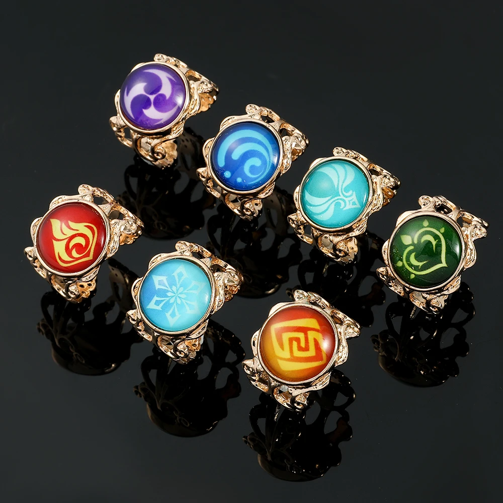 Anime Luminous Genshin Impact Vision Ring God's Eye Open Ring for Men Women Adjustable Finger Jewelry Birthday Gift 5