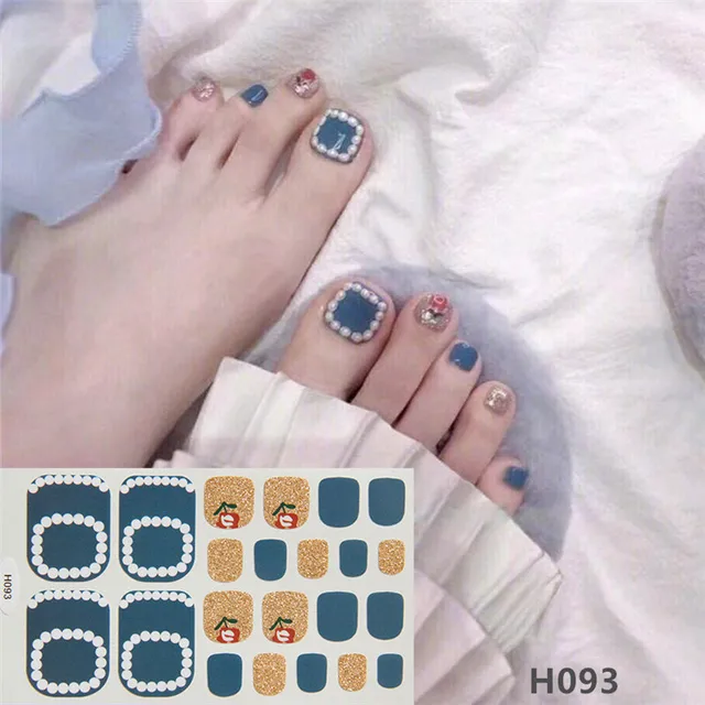 22tips Korea Toe Nail Sticker Wraps Adhesive Decals Toenail Polish Strips DIY Pedicure Foot Decals Manicure Women H093