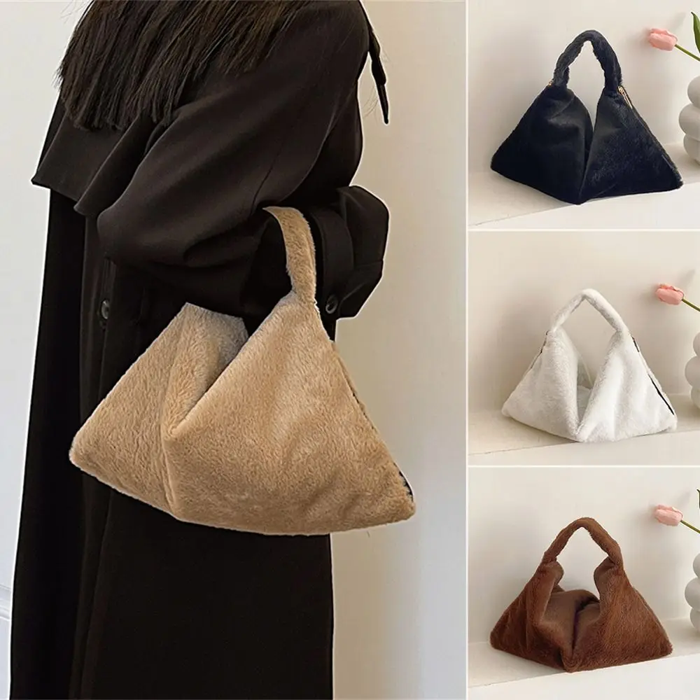 

Plush Fur Handbags Fashion Large Capacity Furry Wrist Bags Short Handle Clutch Women Ladies