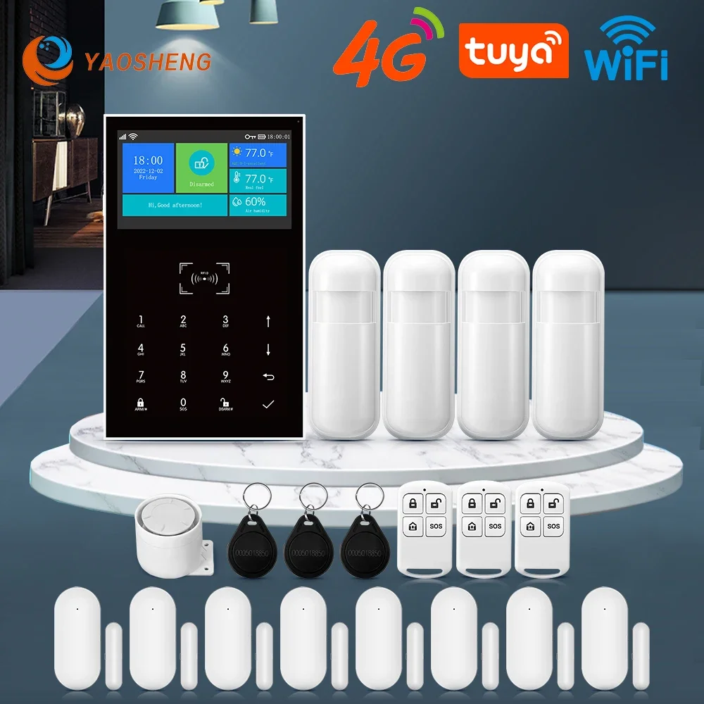 

Tuya 4G Wireless Burglar Alarm System PG109 Smart Home Security System Support Alexa&Google Home Door Windows Motion Sensor Alar