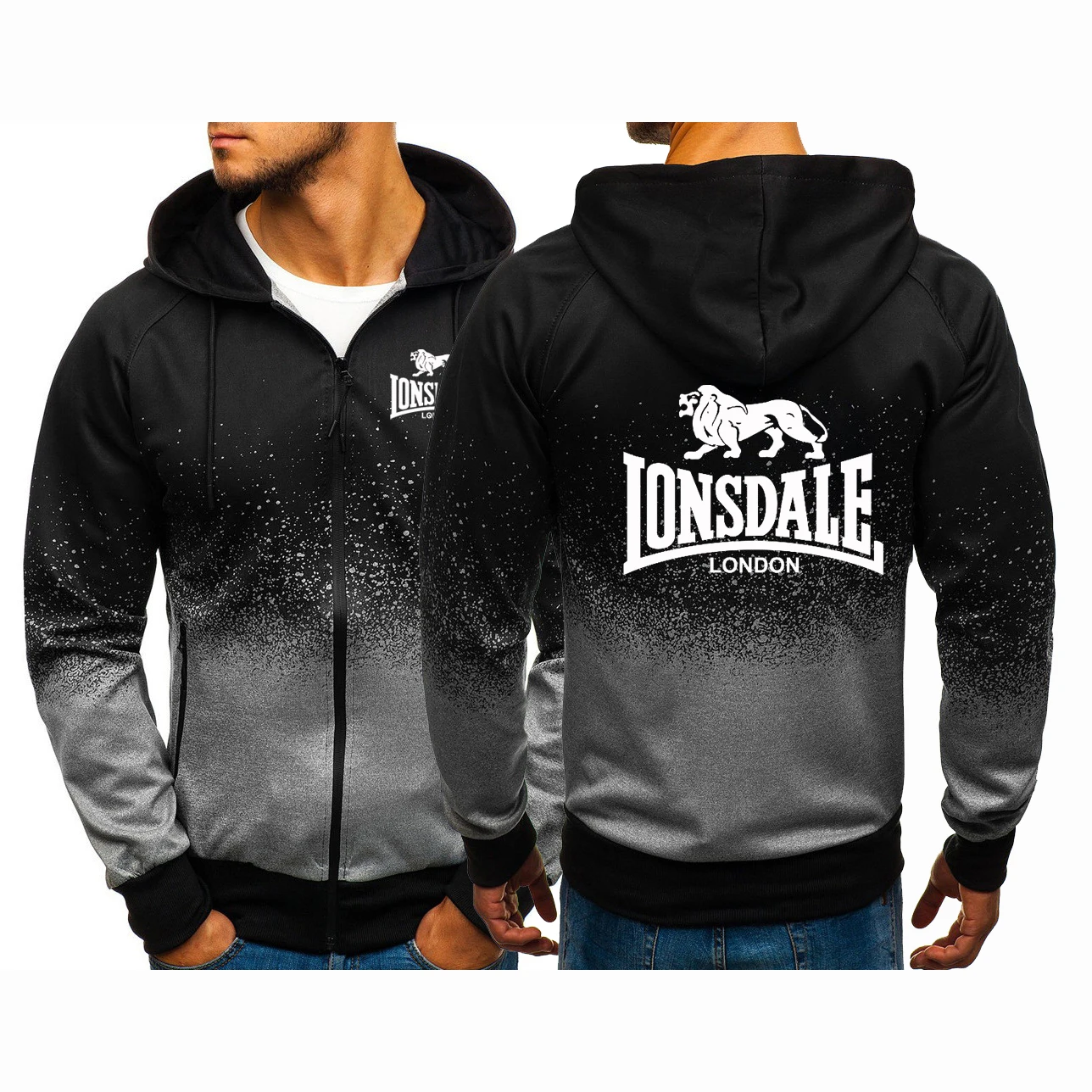 2021 Spring Autumn Men's Lonsdale Printing Jacket Zipper Punk Custom Casual Harajuku Gradient Color Hoodies Coats |