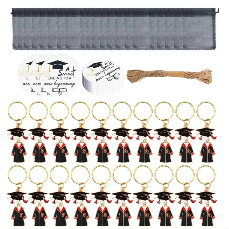 20 -teilige Abschlussschlüsselringe Set mit Geschenketiketten Mesh Bags Absolventen Souvenir Y08E – Detail 8