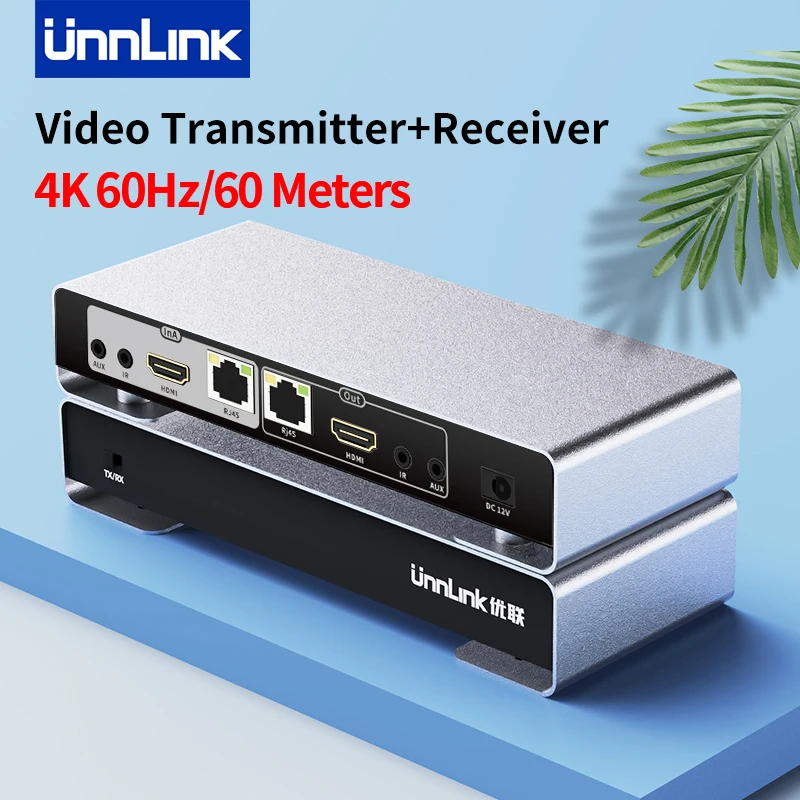 Unnlink 4K 60Hz Hdmi Ethernet Extender Su Ip Rj45 Cat5E/6/7/8 60 Metri Per Fotocamera Pc A Tv Monitor Proiettore Poc Cascade