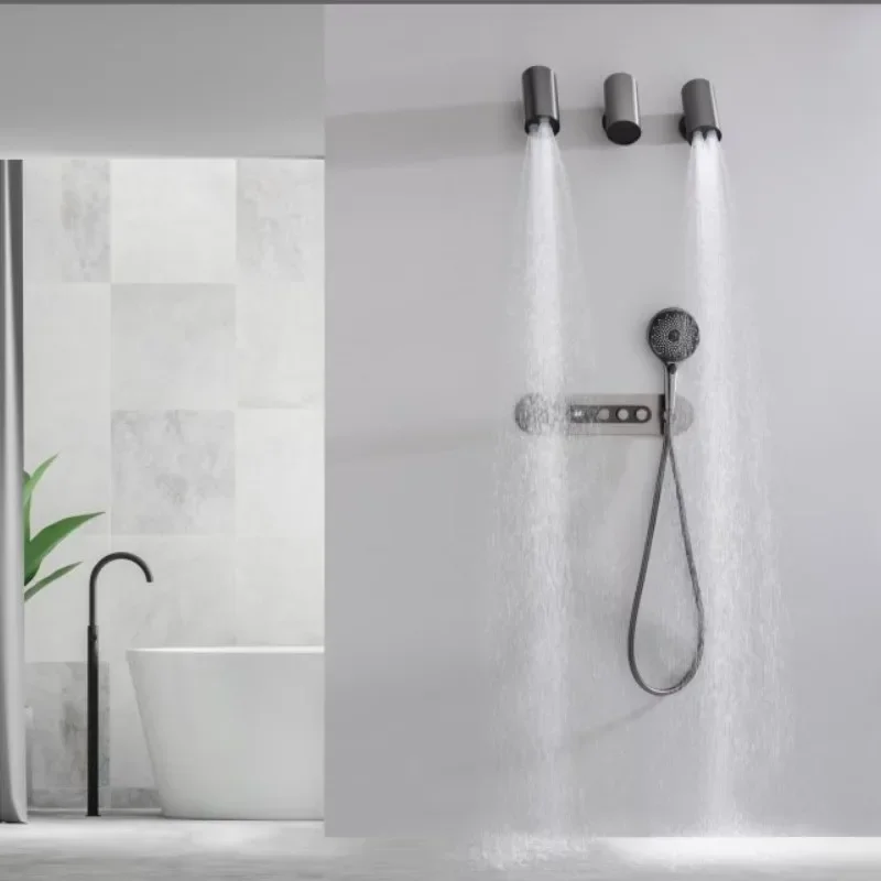 Thermostatic Digital Display Shower Set Big Rainfall Shower Mixer Faucet Bathtub Stand Kit Luxury Constant