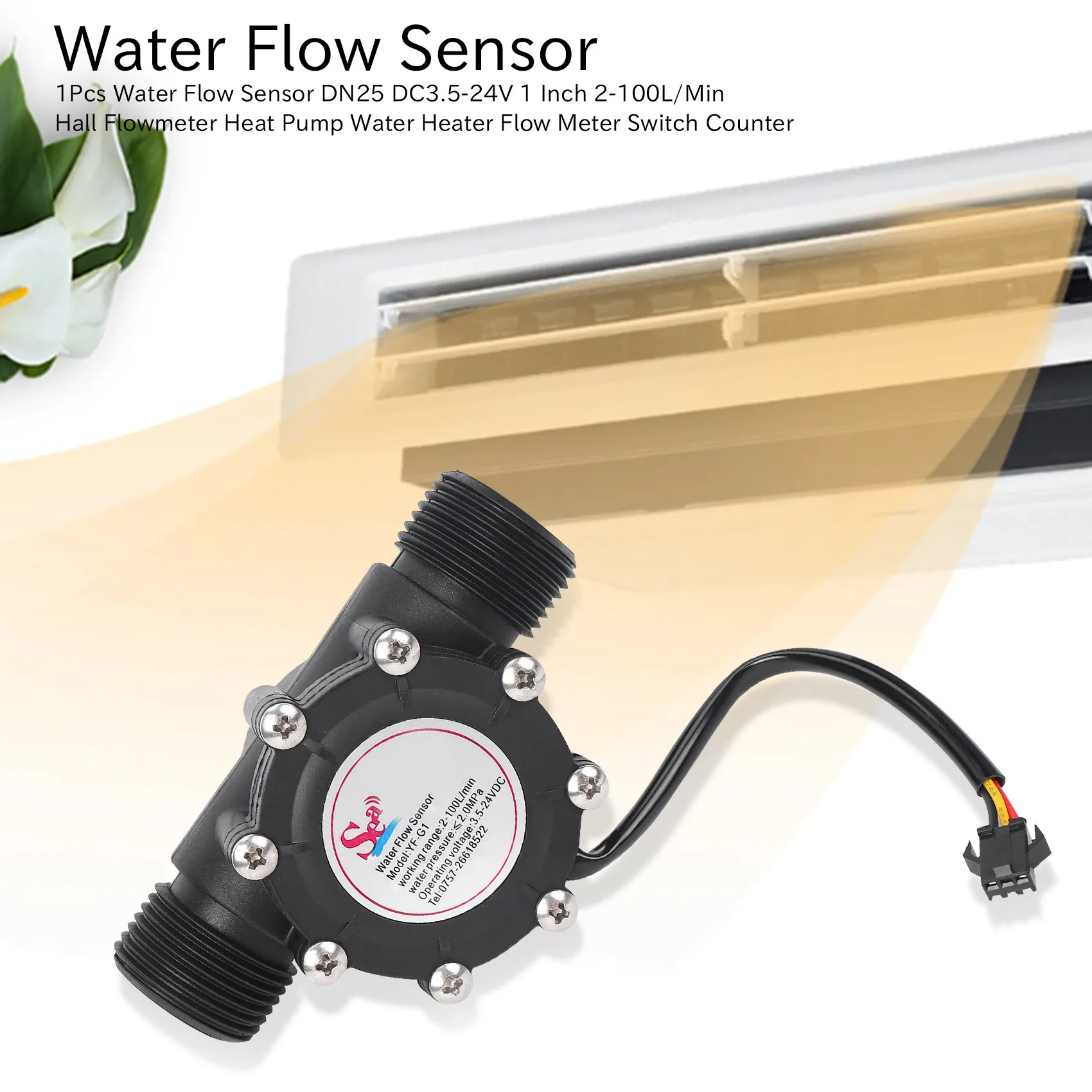 

1Pcs Water Flow Sensor DN25 DC3.5-24V 1 Inch 2-100L/Min Hall Flowmeter Heat Pump Water Heater Flow Meter Switch Counter