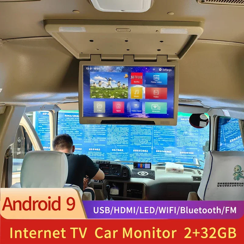 24 Inch Car Monitor Android 9.0 2GB+32GB HD Screen 15.6 Inch Car Multimedia Player Roof Mount Monitor 1080P Ceiling TV