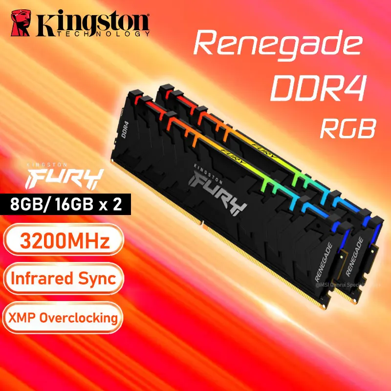 Kingston Fury Renegade RGB Memory DDR4 8GB 16G 3200MHz PC RAM Memoria  Computer per Intel AMD Desktop 1.2V DIMM 288Pin 3200 nuovo